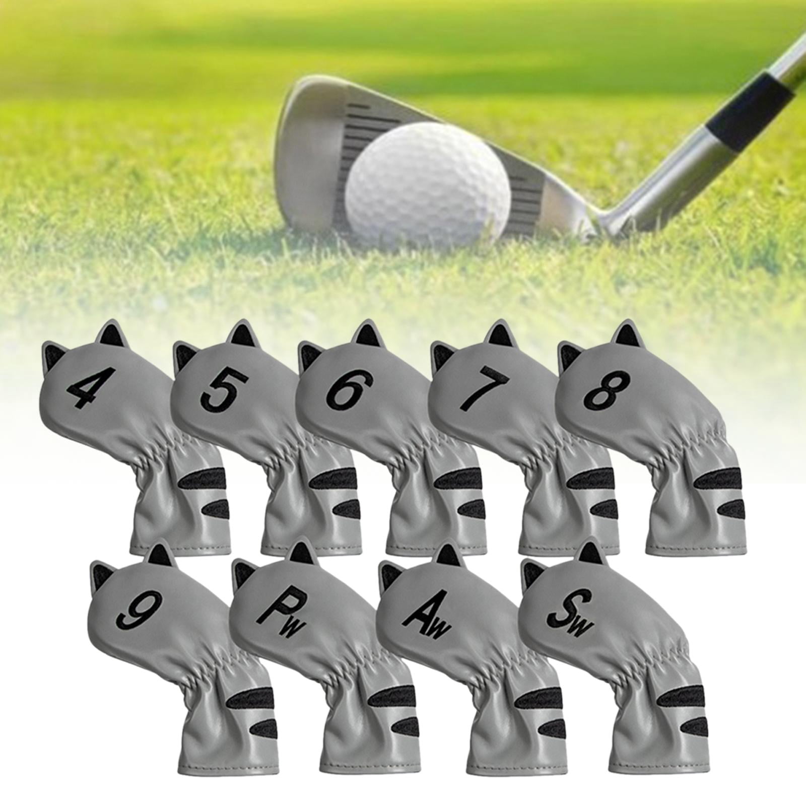 DimyFew Golf Club Head Covers Mallet Putter Cat Pattern Accessories Putter Cue Headcover 9pcs Iron Cue Grey