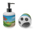 thumbnail image 2 of Ambesonne Fantasy Soap Dispenser & Toothbrush Holder Set, Candy Land Lollipops, 2 Pcs, Green Blue Red, 2 of 6