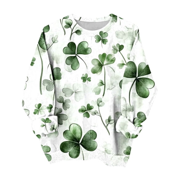 Rutainlusire Womens 2026 Trendy St. Patricks Day Comfy Loose Sweatshirts Shirts Women's St. Patrick's Day Printed Loose Round Neck Sweatshirt