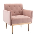 thumbnail image 4 of Tufted Accent Chair with Wide Back and Thick Padded Seat, Velvet Upholstered Single Sofa Chair with Rose Golden Feet, Comfy Living Room Chairs Side Chair Reading Armchair, Pink, 4 of 7