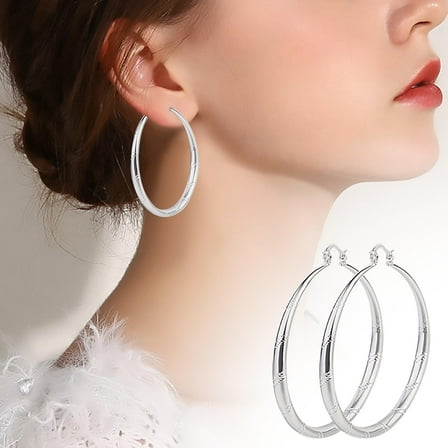 Homchy Women 925 Sterling Solid Silver Ear Stud Hoop Earrings Wedding Jewelry