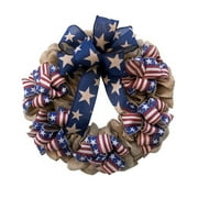 FORZERO 4th July Independence Day Wreath, America Patriotic Flag Burlap Farmhouse Wreath on Grapevine for Front Door Wall Window Memorial Day Americana Wreath Decor