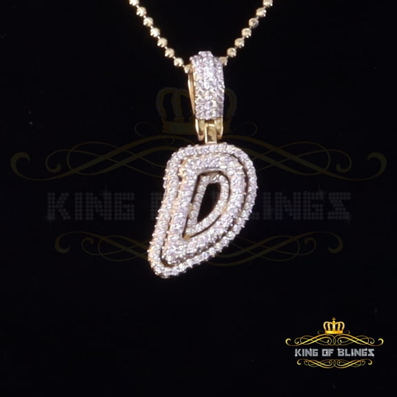 King of Bling's Yellow 925 Silver 6.23ct CZ 3D letter Cursive Initial 'D' Pendant Necklace 1.00