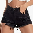 thumbnail image 2 of Jean Shorts for Women Trendy High Waisted Cutoff Shorts Stretchy Distressed Jean Shorts with Pockets (Black), 2 of 4