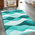 thumbnail image 4 of 3x5Ft Area Rugs Turquoise Stripes Non-Skid Rubber Backing Large Rectangle Rugs - Living Room Bedroom Home Office, Vintage Farmhouse Ripple Texture Art Indoor Floor Mat Carpets Washable Rug, 4 of 9