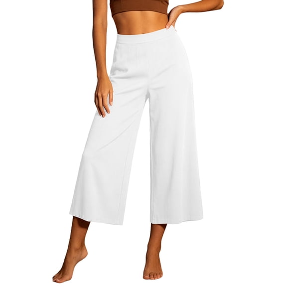 Lenpel Wide Leg Capri Pants for Women High Waist Baggy Cropped Trousers Comfy Flowy Casual Workout Yoga Capris