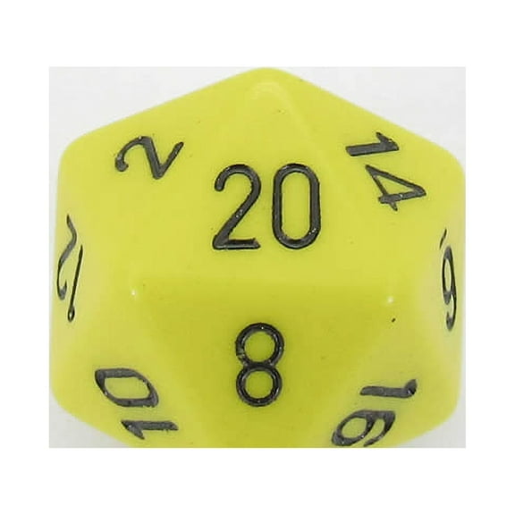 Yellow Opaque Die with Black Numbers D20 34mm (1.34in) Pack of 1 Chessex