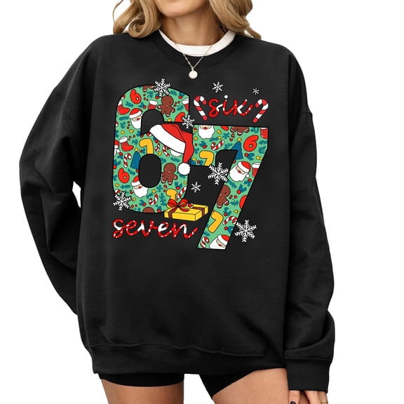 AQOCRITIK Christmas Sweatshirts for Women Christmas-themed fun patterns Pullover Sweatshirts Holiday Vacation Graphic Tees Tops Winter Outfit Black
