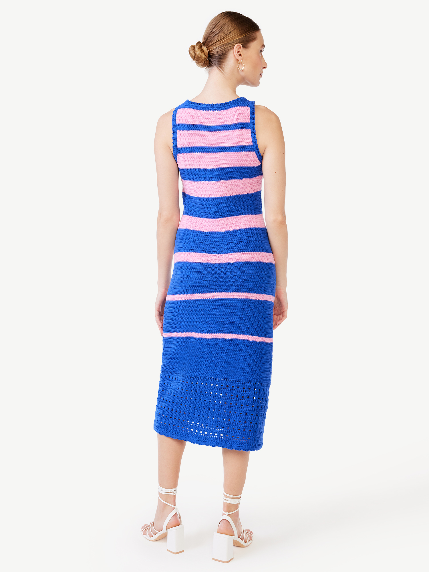 Scoop Women’s Striped Crochet Dress, Mid-Calf Length - image 4 of 5