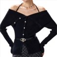 thumbnail image 3 of Suéter de Punto Acanalado Asimétrico para Mujer, Informal, Liso, Ajustado, de Larga. Negro Talla Única, 3 of 9