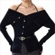 thumbnail image 3 of Suéter de Punto Acanalado Asimétrico para Mujer, Informal, Liso, Ajustado, de Larga. Negro Talla Única, 3 of 9