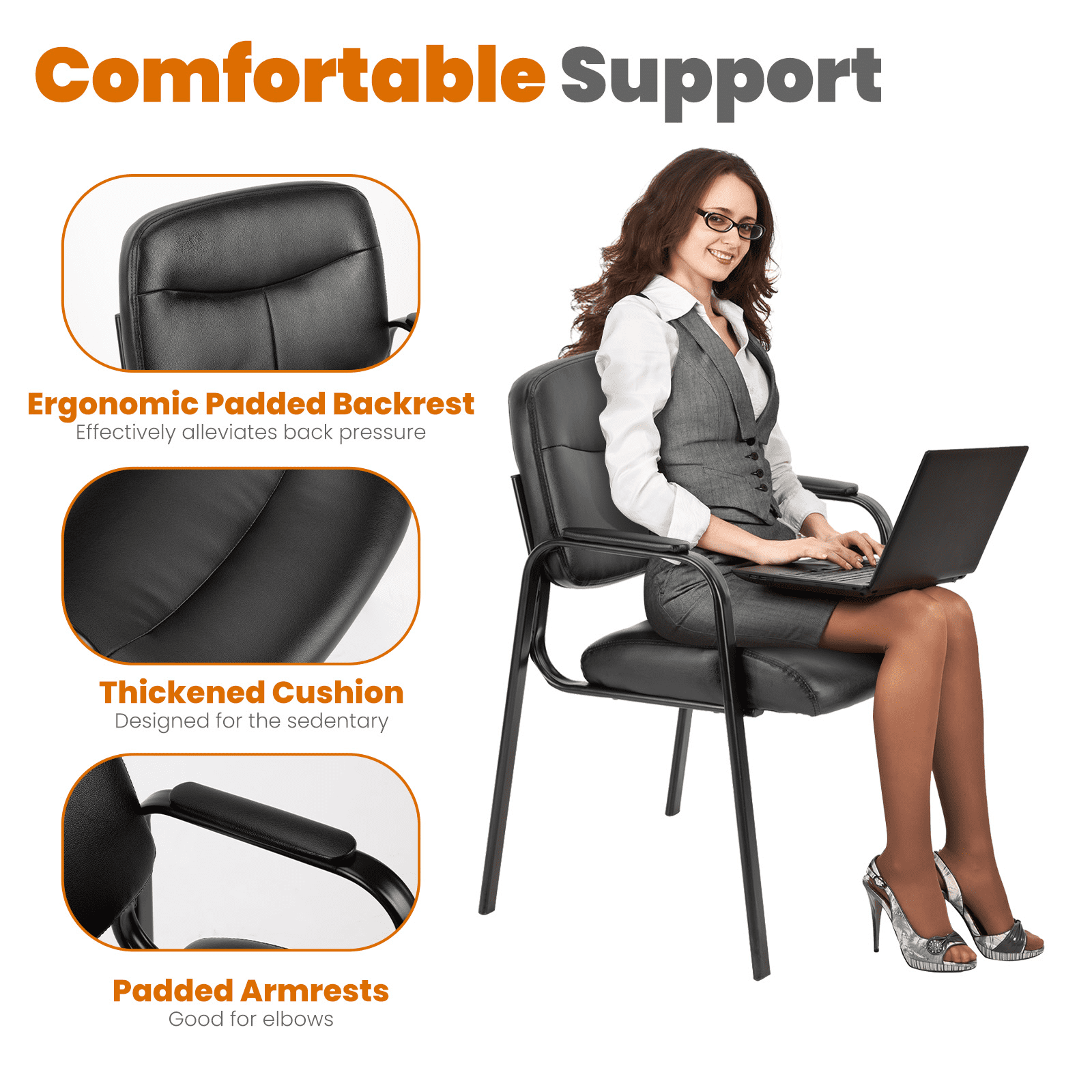 MAYEERTY Padded Arms Leather Conference Chairs, Office Guest Reception Chairs, Durable Meeting Room Seating