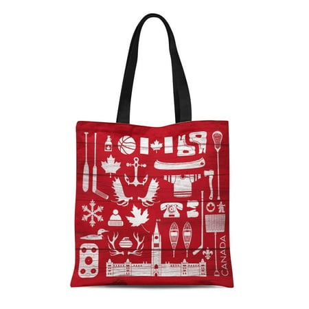 LADDKE Canvas Tote Bag Huge Collection of Stereotypical Canadian Barn Board This Group Reusable ...