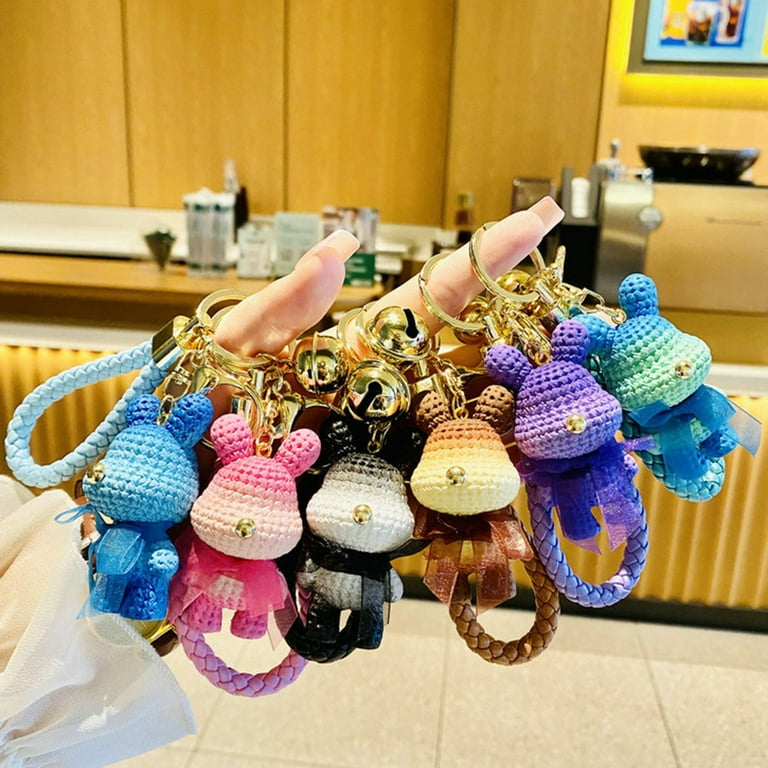 Bunny Keychain Gradient Color Cartoon Stainless Bell Rainbow Colors  Decorate Bow-knot Phone Car Couple Gift Bunny Bag Pendant Collection  Supply,Black 