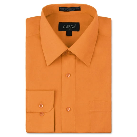 NEW Omega Italy Men's Dress Shirt Long Sleeve Solid Color Regular Fit 10 Colors (Orange,XL (17-17½) sleeve: 34/35)