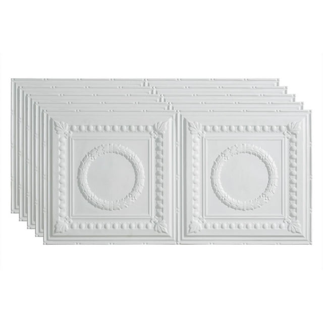 FASÄDE Rosette Decorative Vinyl 2ft x 4ft Glue Up Ceiling Panel in Matte White (5 Pack)