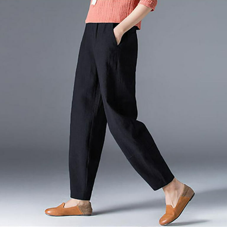 Womens Pants Casual Work High Waist Sweatpants for Women Tall Linen Waist  Pocket Womens Elastic Breathable Trousers Loose Cotton Pant Pants Track