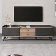 thumbnail image 4 of 63" Mid-Century TV Stand for 70" TVs - Dark Coffee & Black Media Console with 2 Cabinets & Drawers, Retro Entertainment Center with Cable Management, 4 of 20