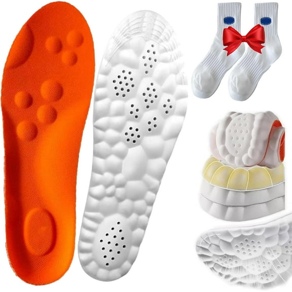 2 PCS Steppers Insoles for Men/Women, Steppers Massage Insoles, 4d Soft Memory Foam Cushioning Sports Cloud Insoles for Men (Orange*2, S)