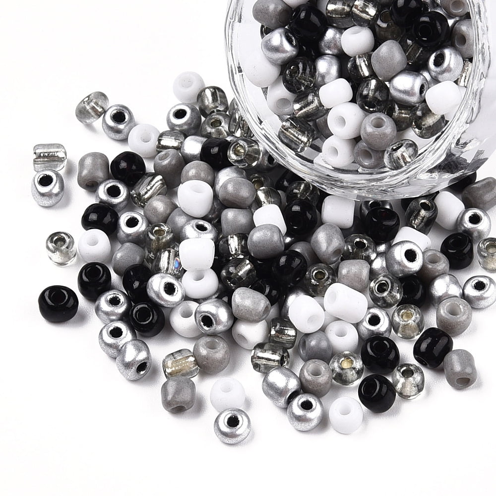 Opaque & Transparent Inside Colours Glass Seed Beads Round Hole Round Mixed Color Black 4mm Hole: 1.4~1.5mm