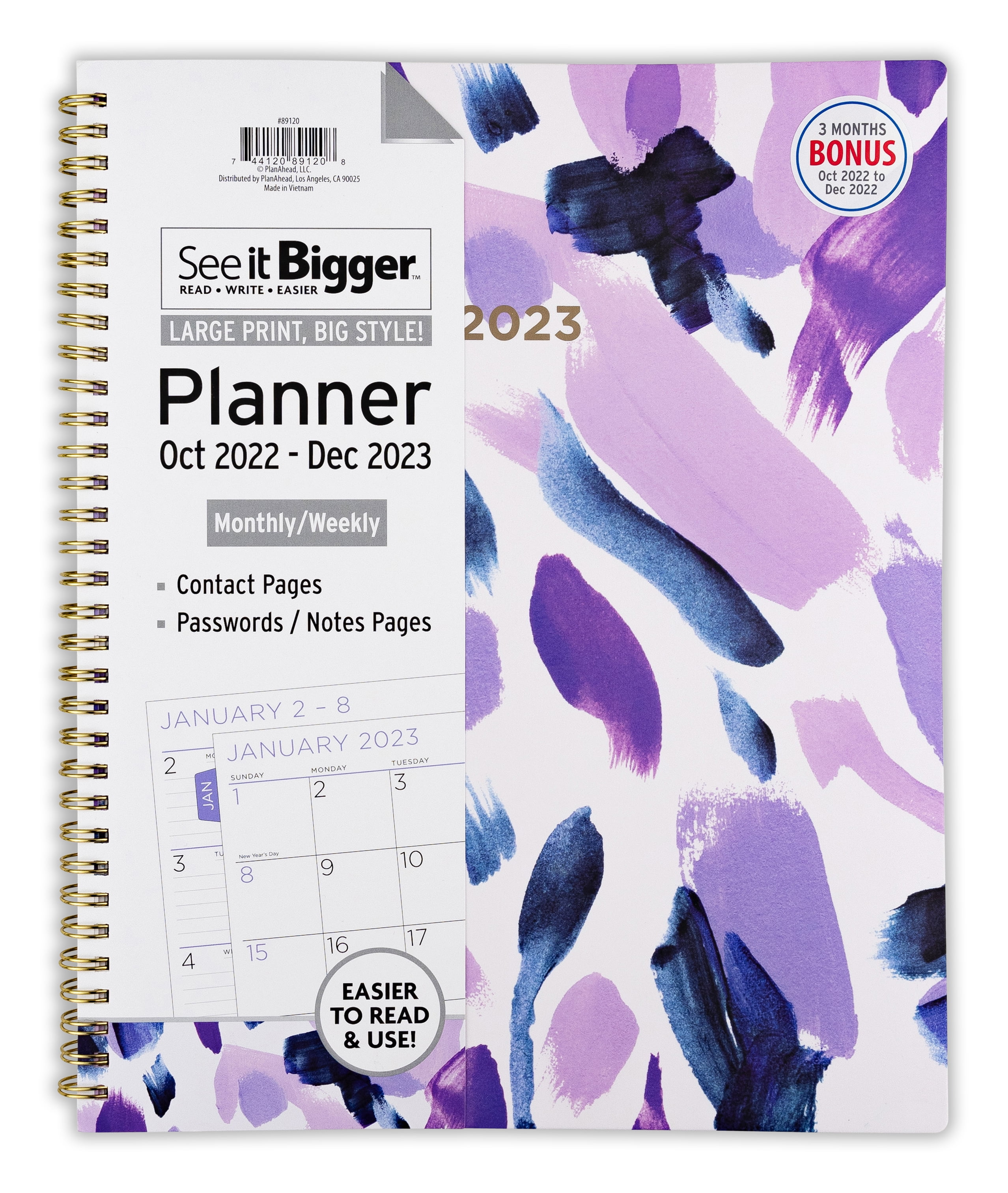 See It Bigger Monthly/Weekly Planner, Oct 2022 - Dec 2023, 11" x 9.75", Purple