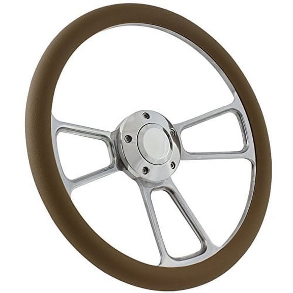 ForeverSharp 5-Bolt Steering Wheel 14 Inch Aluminum with Tan Wrap and Horn