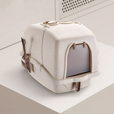HANAMYA Large Cat Litter Box with Scoop, Front Entry, Khaki