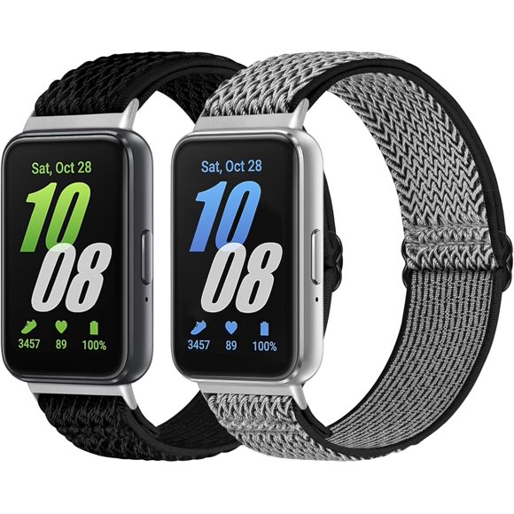 shiyou-Elastic Nylon Sport Bands Compatible with Samsung Galaxy Fit 3 Women Men, Adjustable Stretchy Comfortable Nylon Straps Bracelet Replacement Solo Loop Wristbands (2 Pack)