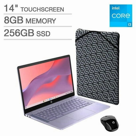 HP 14" Chromebook Laptop Bundle - Intel Core i3-N305 - (1920x1080) - Includes Sleeve & Wireless Mouse