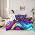 thumbnail image 4 of Castle Fairy Glossy Layered Neon Wave 7-Piece Twin Bedding,Horizontal Swirl Vibrant Fluid Pattern Bedding Comforter Set,Cyan Magenta,Black Reversible, 4 of 7