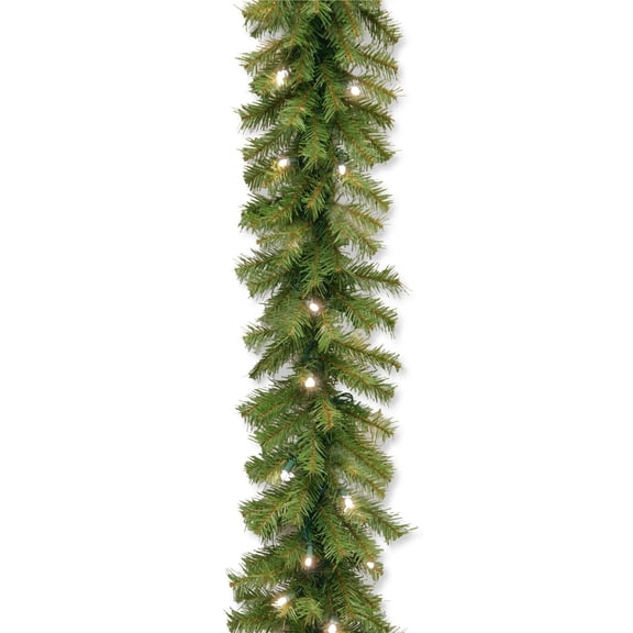 9FT Pre-Lit Artificial Christmas Garland, Green Norwood Fir Garland with White Lights, Indoor Outdoor Holiday Decoration