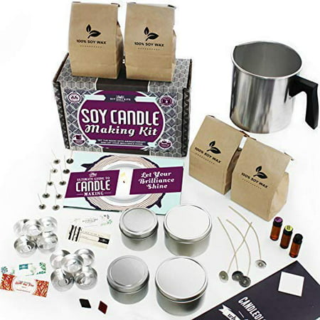 DIY Gift Kits Soy Candle Making Kit - for Adults (49-Piece Set) Become A Candle Maker Kit w/Wax, Wicks, Tin Containers, Essential Oils, Color Sticks | Creates Colorful, Large Scented