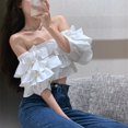 thumbnail image 5 of Summer Sexy Blouse Women\'s Off Shoulder Ruffled Short Sleeve Tube Crop TopXL, 5 of 5