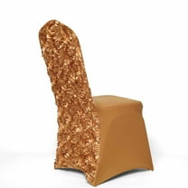 Balsa Circle 10 Gold Satin Raised Roses Spandex Stretchable Banquet Solid Chair Covers Slipcovers