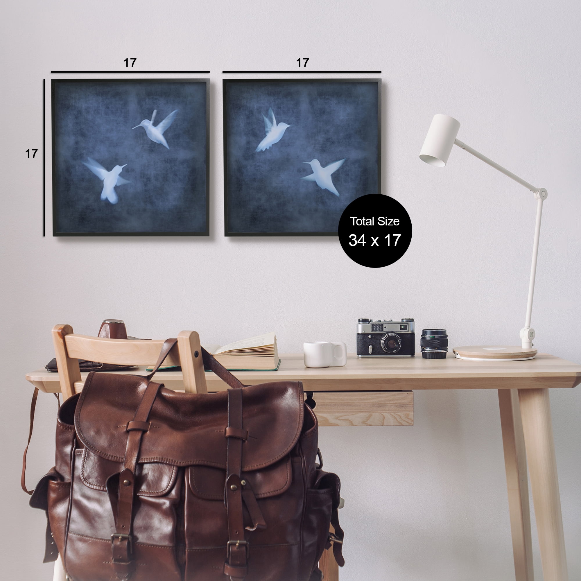 Stupell Modern Blue Birds Flying Silhouettes Animals & Insects Painting Black Framed Art Print Wall Art, Set of 2