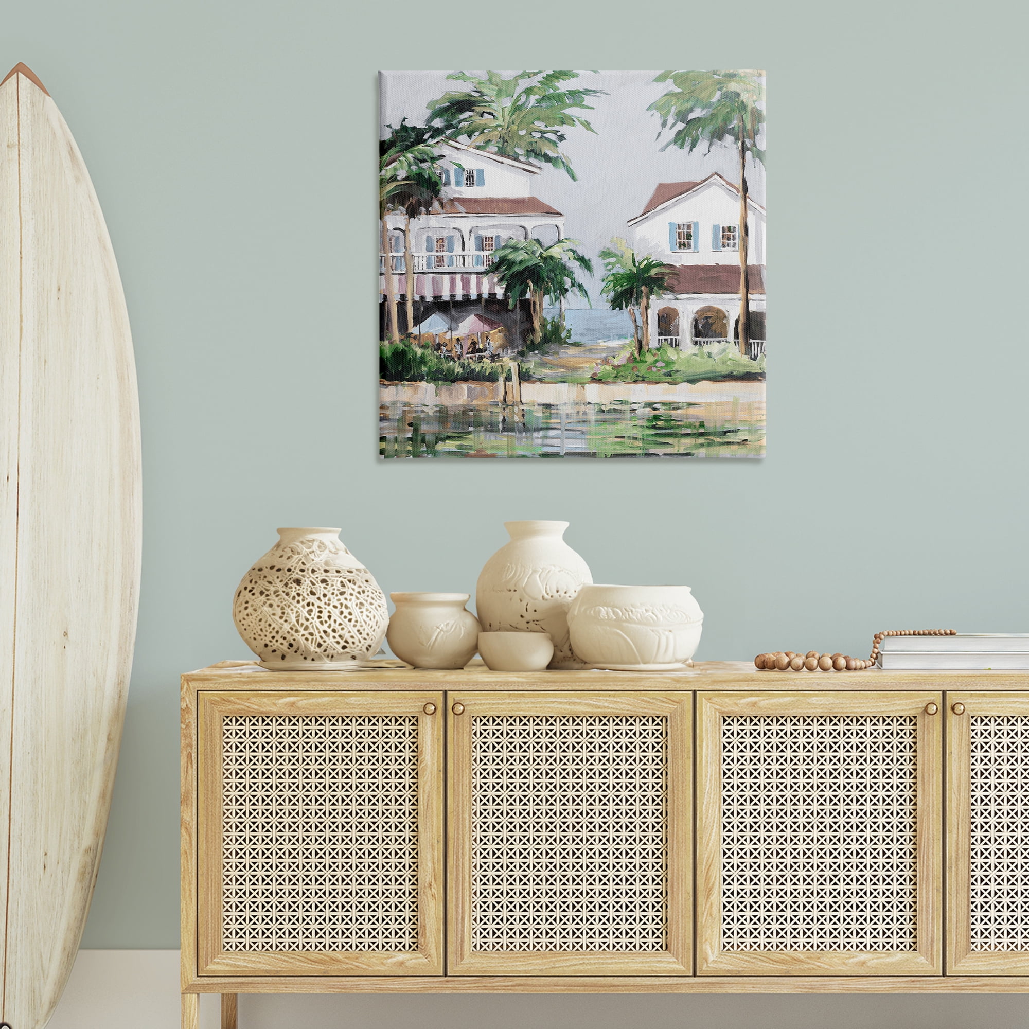 Stupell Industries Coastal Bay Cottages Coastal Painting Gallery Wrapped Canvas Art Print Wall Art, 36 x 36