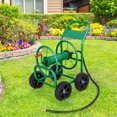 thumbnail image 2 of Topbuy 4-Wheel Garden Water Hose Reel Cart Heavy Duty Wheel Water Planting Cart with Non-slip Crank Handle, Outdoor Slide Hose Guide System Green, 2 of 10