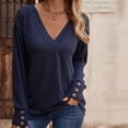 thumbnail image 2 of Annhoo Fall Tops for Women Long Sleeve with Button Casual V Neck Shirts Loose Comfy Vacation Lounge Blouses, 2 of 9