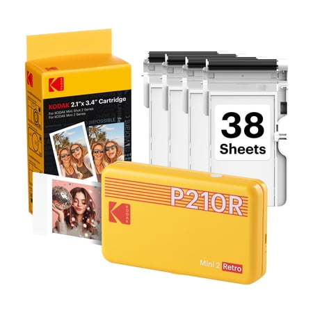 KODAK Mini 2 Retro Bluetooth Portable Photo Printer (2.1x3.4 inches) + 38 Sheets Bundle, Yellow