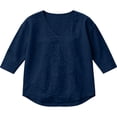 thumbnail image 5 of Oiangi Womens 3/4 Sleeve Blouses V Neck Textured Gauze Shirts Casual Summer Plain Tops Navy L, 5 of 5