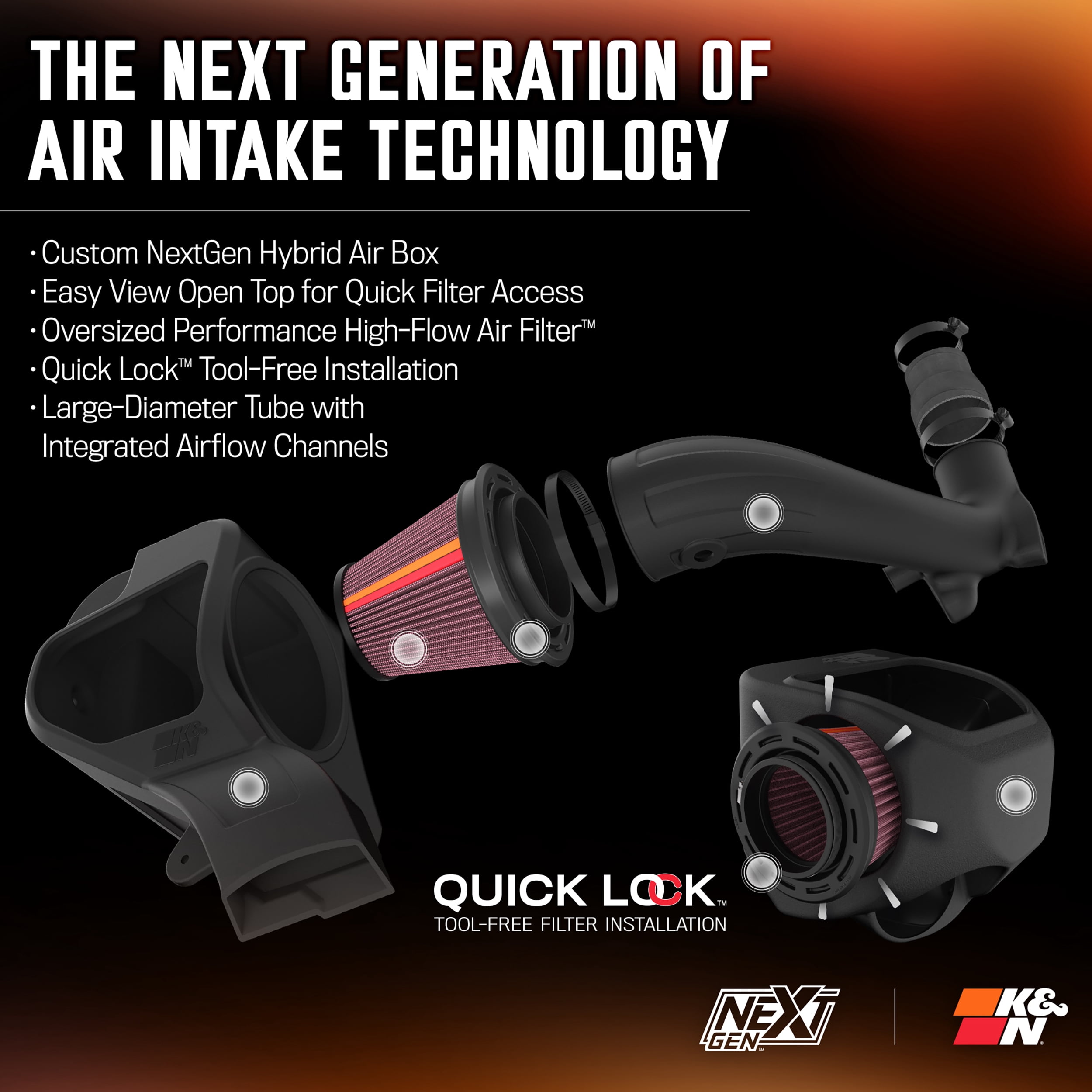 K&N Performance NextGen Cold Air Intake System: Easy Installation, Engineered to Maximize Airflow, Boost Horsepower & Torque, 50-2629