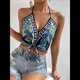 thumbnail image 4 of Top Halter Sin Mangas con Estampado Floral y Nudo Frontal para Mujer - Crop Tops Verde S, 4 of 10
