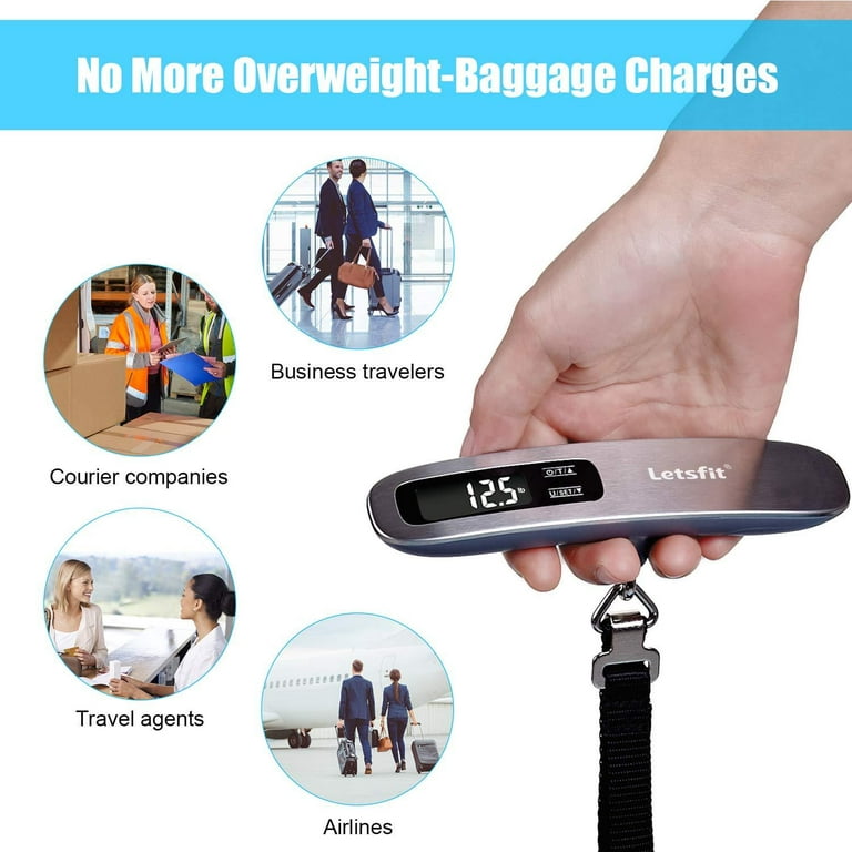 LETSFIT Digital Luggage Scale, 110lbs Hanging Baggage Scale with Backlit  LCD Display, Portable Suitcase Weighing Scale, Travel Luggage Weight Scale  with Hook, Strong Straps for Travelers 
