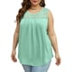 thumbnail image 2 of Camisetas de Tirantes de Verano para Mujer, Corte Holgado, Túnicas Plisadas, Escote Redondo, Sin Mangas, Encaje, Dobladillo Curvo, Fluidas. Lago Verde XXL, 2 of 7