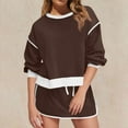 thumbnail image 3 of Bloomae Womens Sweatsuits 2 Piece Set Long Sleeve Crewneck Sweatshirts Drawstring High Waisted Skort Skirts Tennis Running Tracksuits Trendy Cozy Lounge Shorts Sets Coffee L, 3 of 8