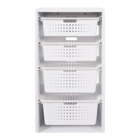 YOUR ZONE SLIDING BIN ORGANIZER WITH 4 STORAGE BINS FOR KIDS, WHITE