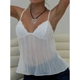 thumbnail image 4 of Michellecmm  Women's Pleated Camisole Spaghetti Strap V-Neck Lace Cropped Tops, 4 of 9