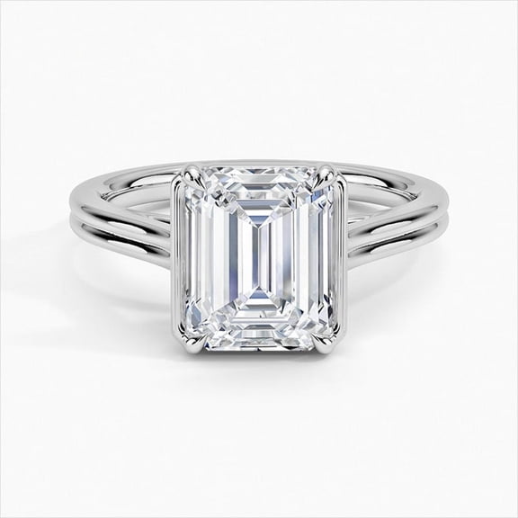 Dash Jewel 2.1 Ct VVS1/D Emerald Cut Lab Created Simulated Diamond Rings - White Gold Over 14K Silver Diamond Ring -Half Bazel Set Diamond Rings for Women's - Two Band Solitaire Diamond Rings