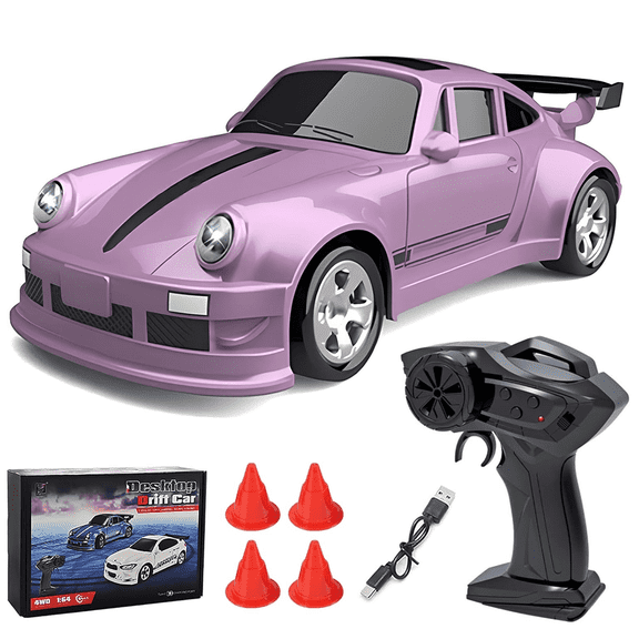 1/64 Scale 4WD Mini Drift RC Car 2.4Ghz Proportional Control 15km/h High Speed with Multi LED Lights USB Rechargeable Desktop Remote Control Car for Adults and Hobbyists - FQD23