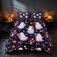 thumbnail image 2 of Homewish Floral Ghost Bedding for Girls, Halloween Duvet Cover Full, Black Purple Pink Orange, Black Reversible 3-Piece, 1 Duvet Cover and 2 Pillowcases, 2 of 7